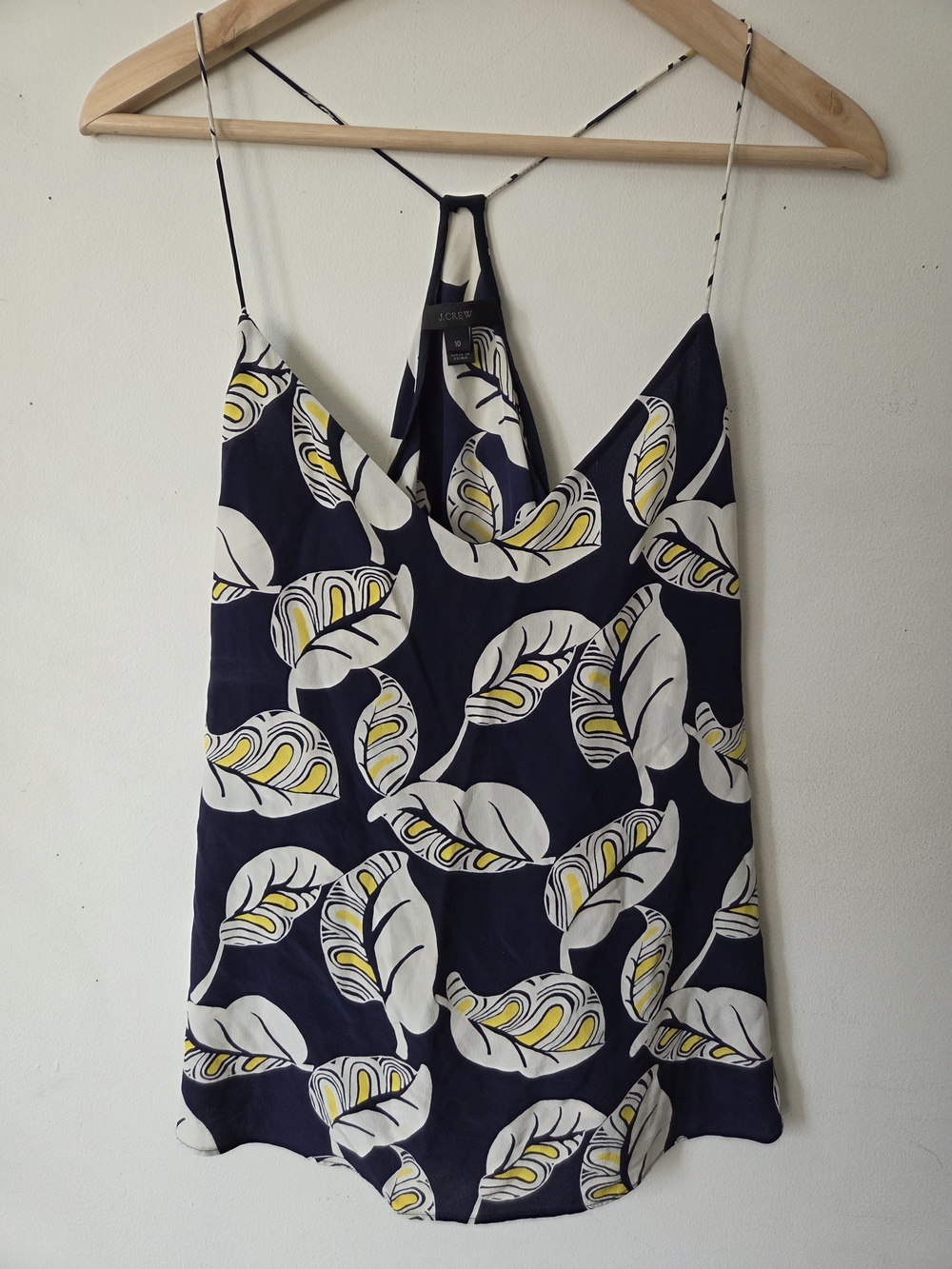 J. Crew Navy and White Floral Camisole with Yellow Accents